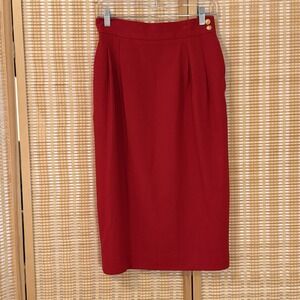 JH Collectibles Womens 8 Skirt Red Wool Pencil Midi Maximalist Career Office